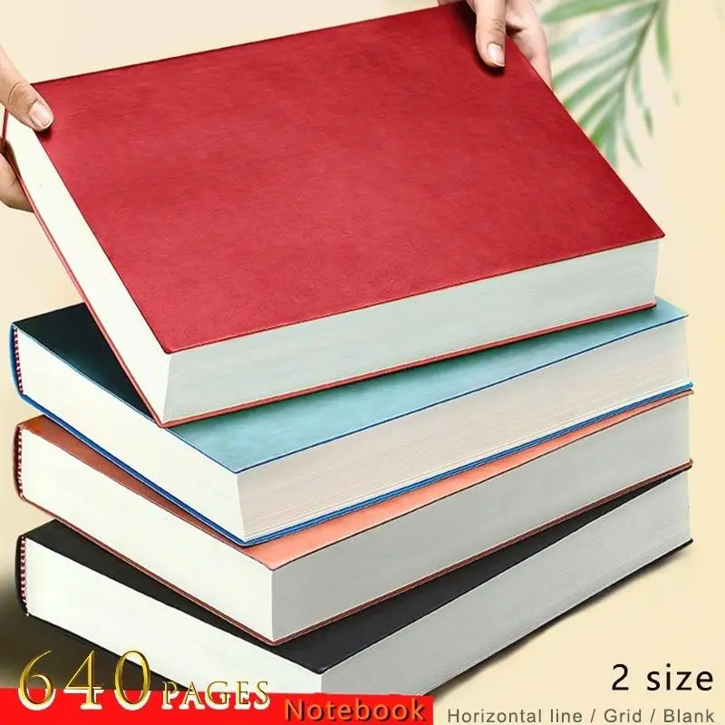 640 صفحة خط أفقي/شبكة/فراغ سميكة دفتر أعمال A4/A5 مدرسة مقاوم للماء الجلود مكتب القرطاسية دفتر مذكرات