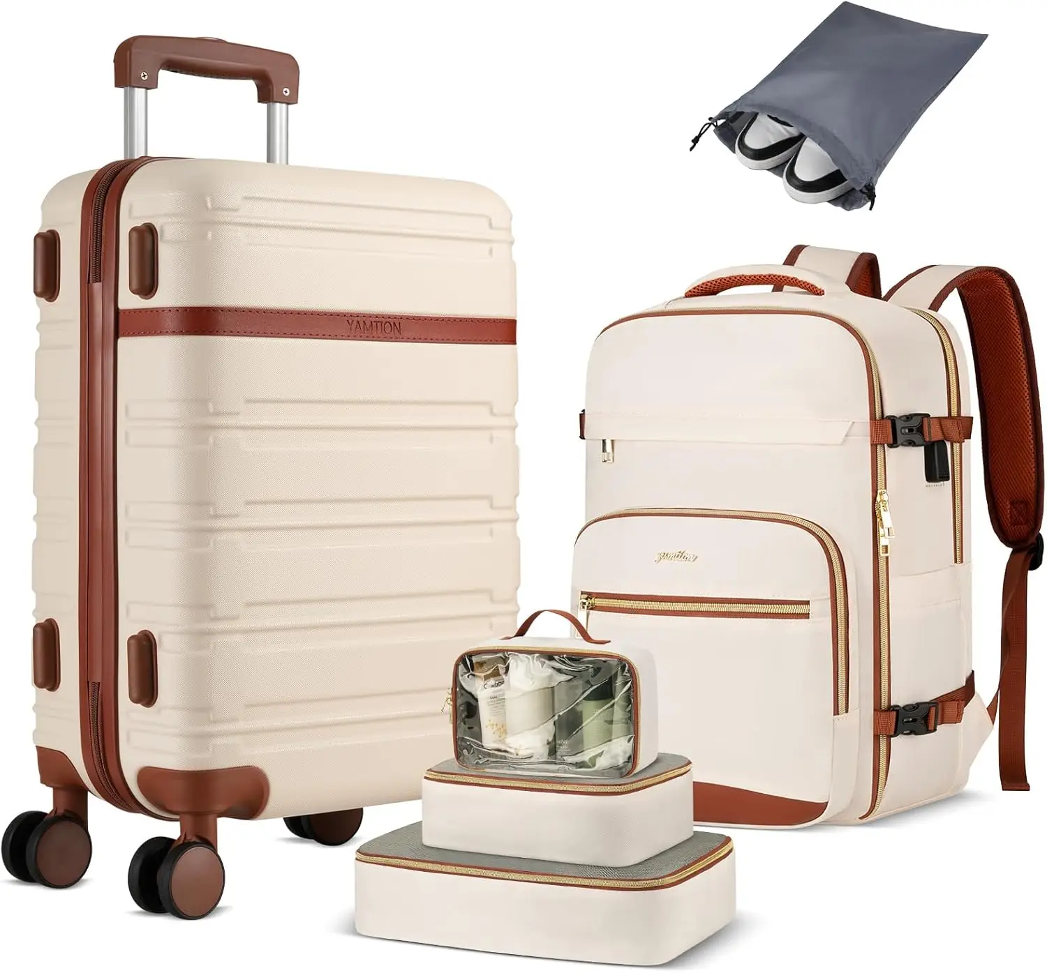 

6-Piece Hardside Luggage Set with Spinner Wheels, TSA Lock, Carry-On Suitcase for Travel Essentials