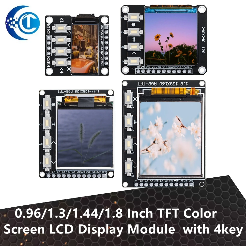 

0.96,1.3,1.44&1.8TFT Color Screen LCD Display Modules-4-Key Button Drive,ST7735&ST7789 SPI Interface,128X160&240X240 Resolution