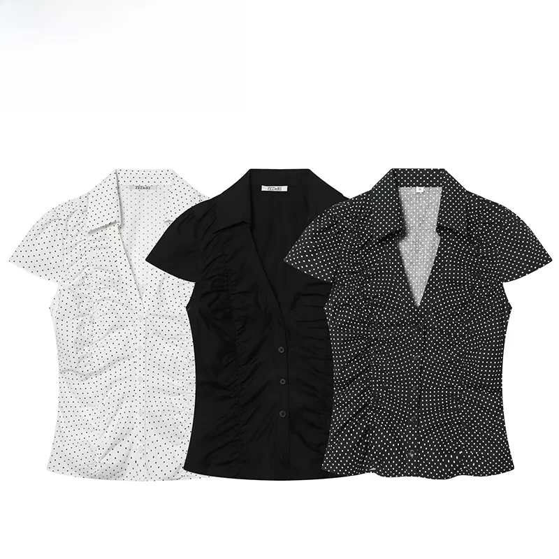 Spring New ZR Casual Fashionable Women's Shirt Polyester Crepe De Chine Top Short Sleeve Regular Fit Micro Stretch Polyester ...