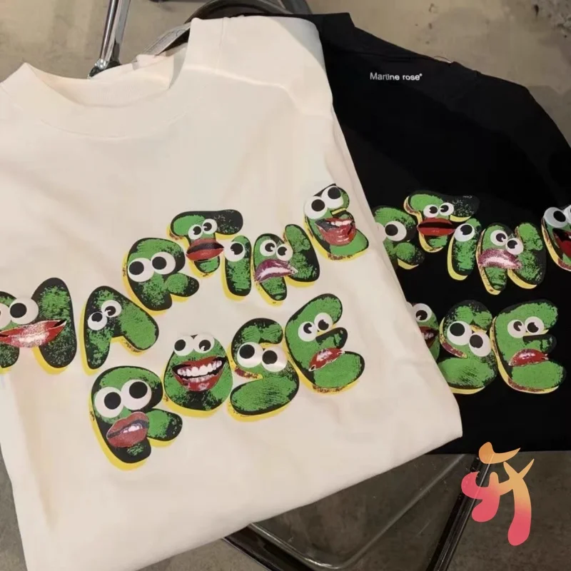 25ss القطن مارتين روز بلايز الصيف الشفاه الكرتون رغوة الكتابة على الجدران رسالة قصيرة الأكمام عادية الشارع كلينفيت الرجال النساء بلايز