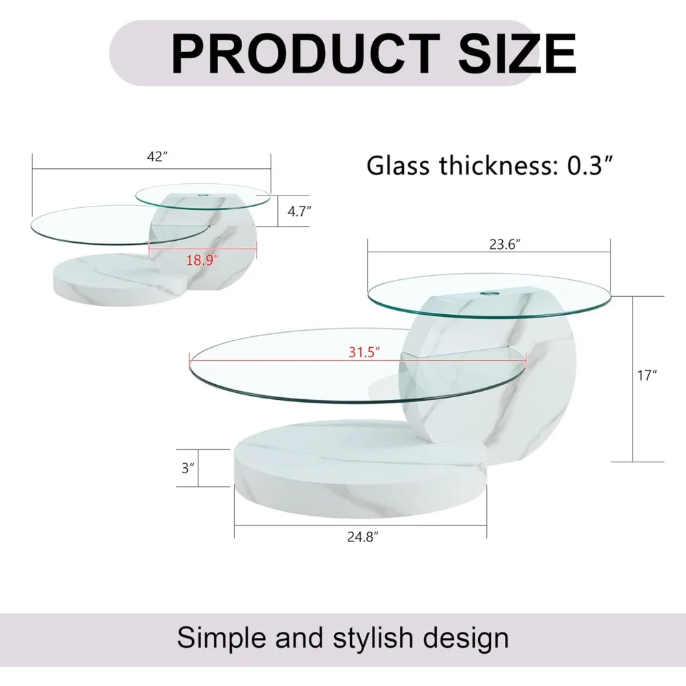 Glass Coffee Tables for Living Room Round Coffee Tables Modern Double Layer Round Table Circle Coffee Table for Small Space Home