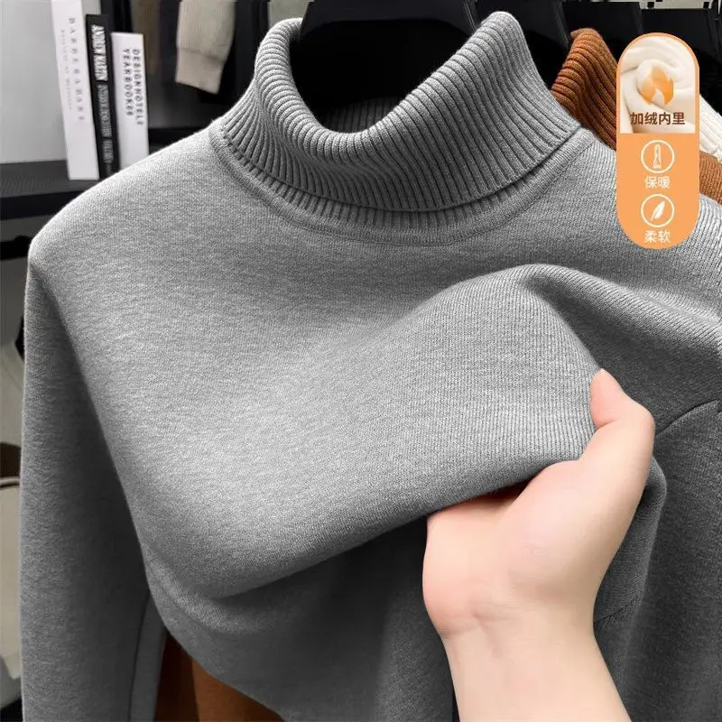 

Цельный бархатный свитер с высоким воротником для мужчин, осень-зима, бархатная утепленная рубашка, теплый вязаный свитер с пуловером внутри