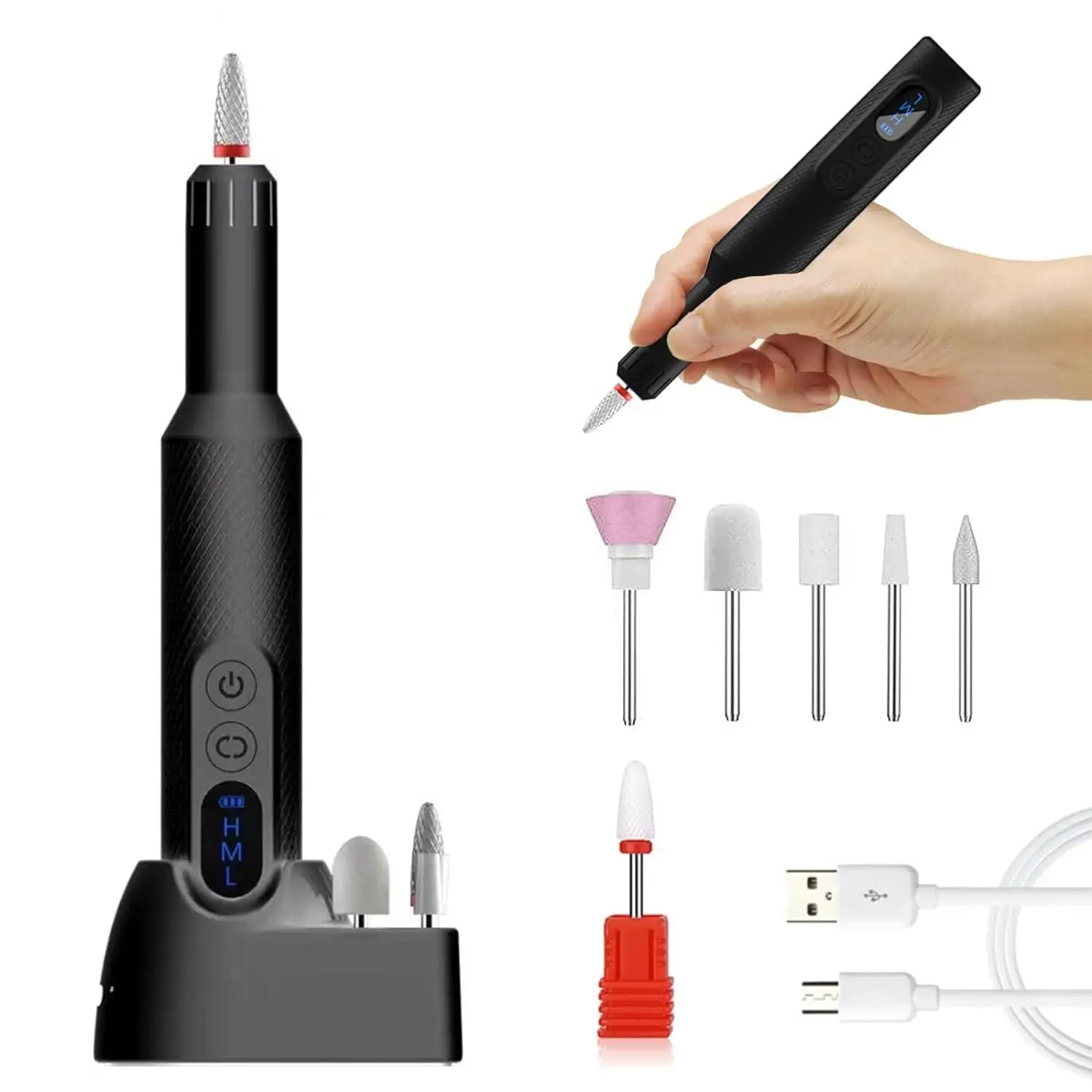 

Electric Nail Drill Cordless Nail File Manicure Pedicure Polish Kit for Acrylic Gel Nail Rechargeable Professional Nail Grinder