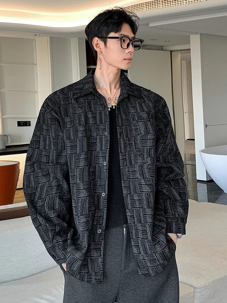 

Свободный крой Long Sve Corduroy Print irt для мужчин, большие размеры, модная весенняя мода, повседневная одежда на пуговицах, полиэстер, хлопок irt