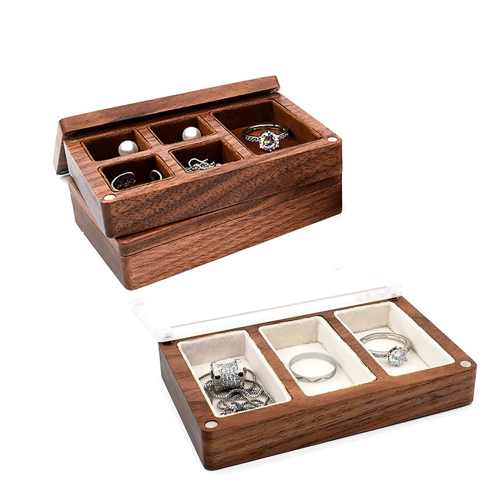 

Деревянная шкатулка для украшений с 3/5 отделениями, портативная, для колец, серег, ожерелий, элитная, для хранения и демонстрации в торговом центре, упаковочная коробка