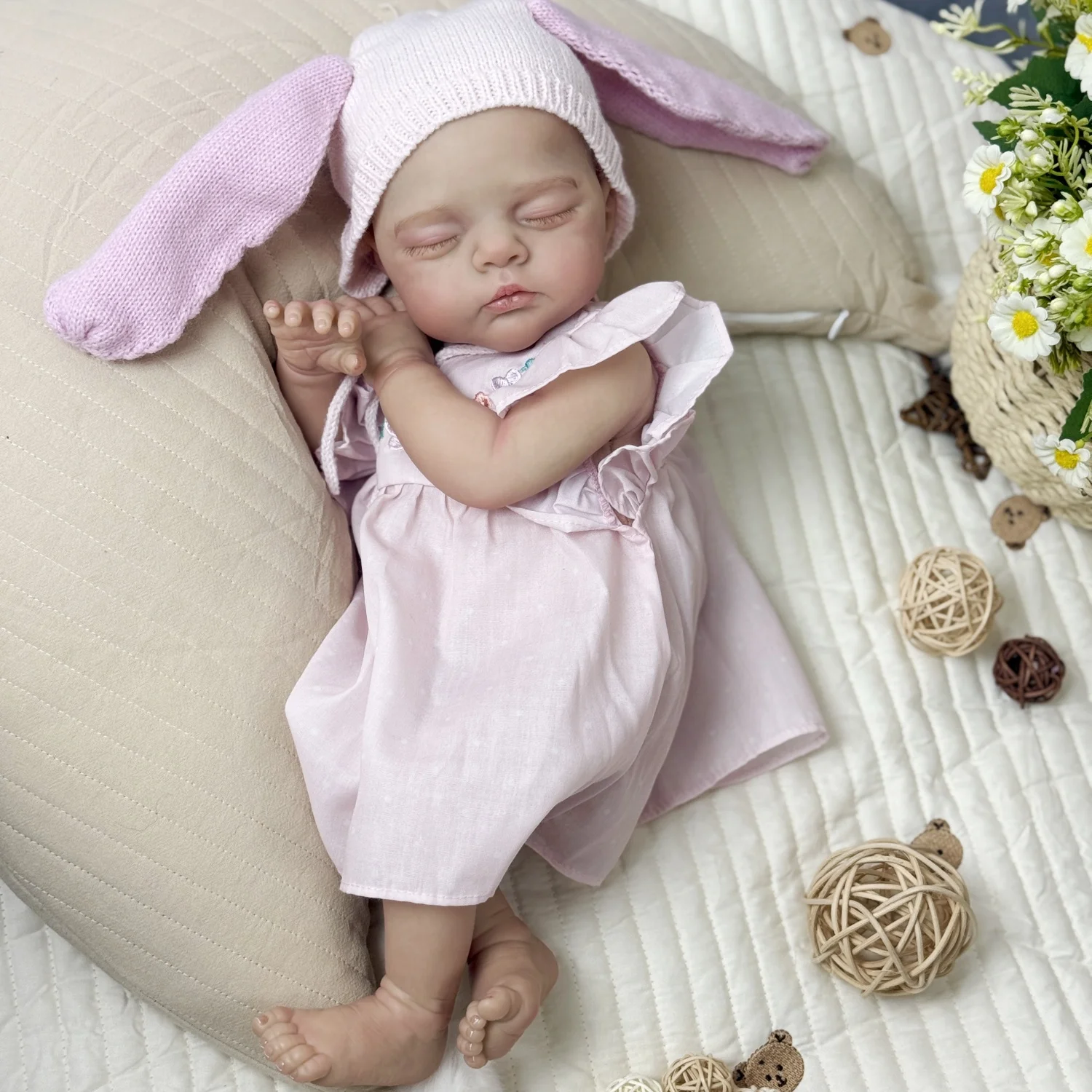 19inch Reborn Asleep Baby Doll Toy with Cloth Body Lifelike 48CM Realistic 3D Skin Lovely Sleeping Doll Fashion Birthday Gift