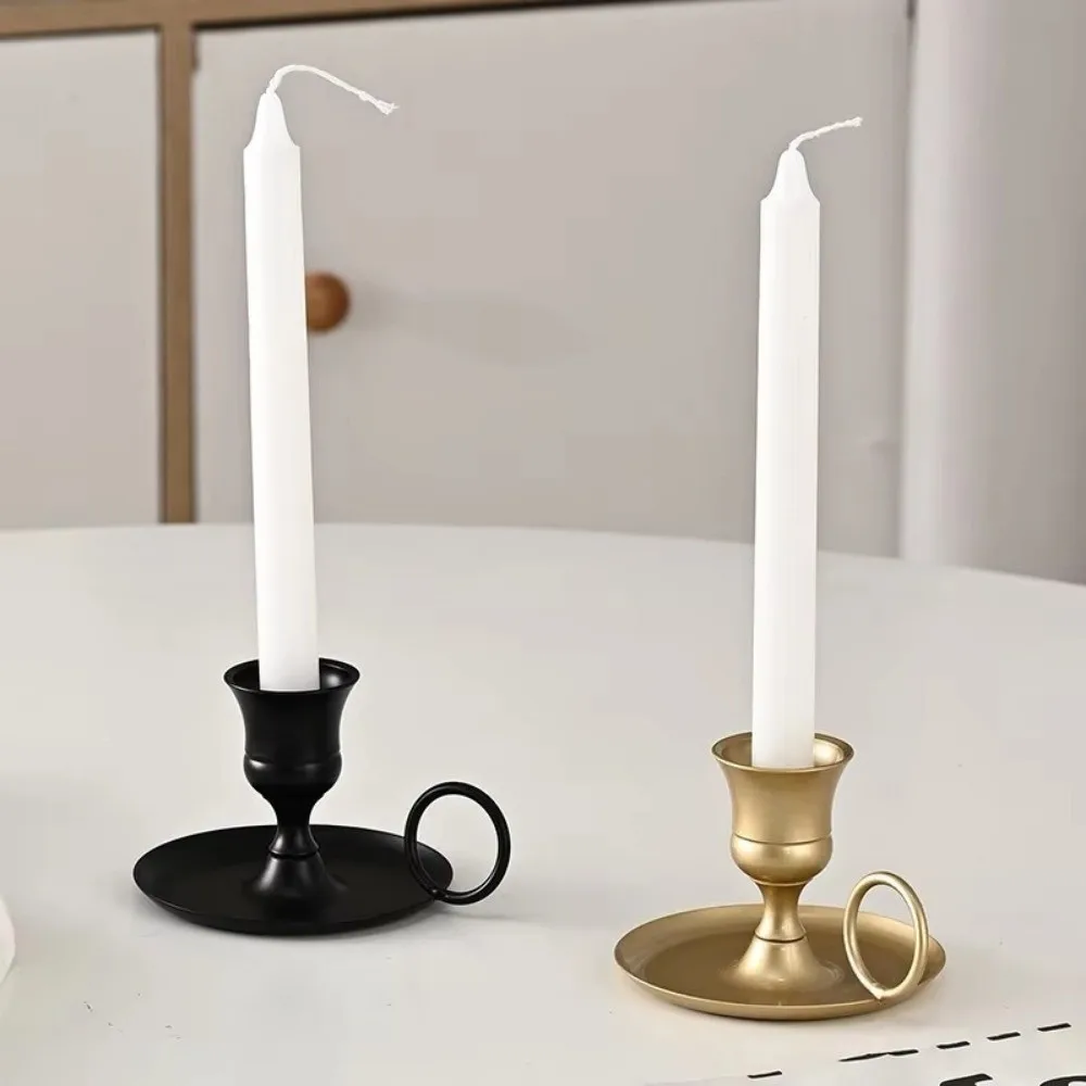 Creative Metal Candle Holder European Style with Handle Candlestick Centerpiece Dining Table Candle Cup Desktop Adornment