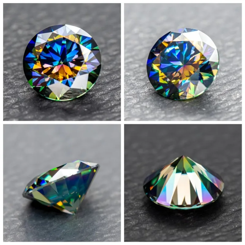 Moissanite Stone Round Cut Rainbow Purple Color DIY Charms Jewelry Making Ring Necklace Earrings Main Materials Certificate