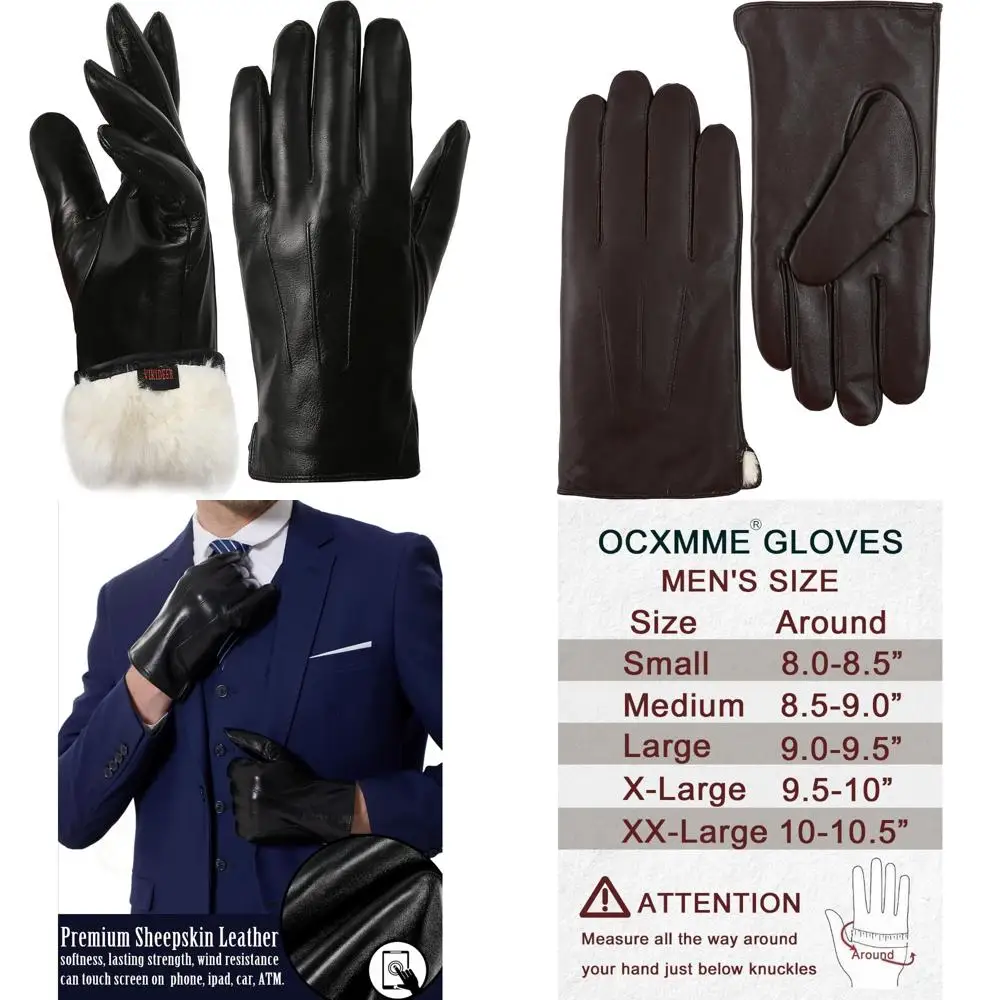 قفازات جلدية دافئة من فراء الأرانب للاستخدام والقيادة التي تعمل باللمس، مثالية للرسائل النصية في الشتاء