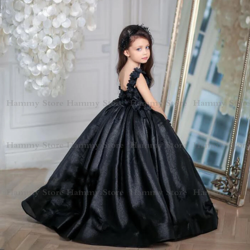 Robe de soirée pour petites filles, col rond, sans manches, avec perles, à fleurs 3D, dos nu, pour première Communion