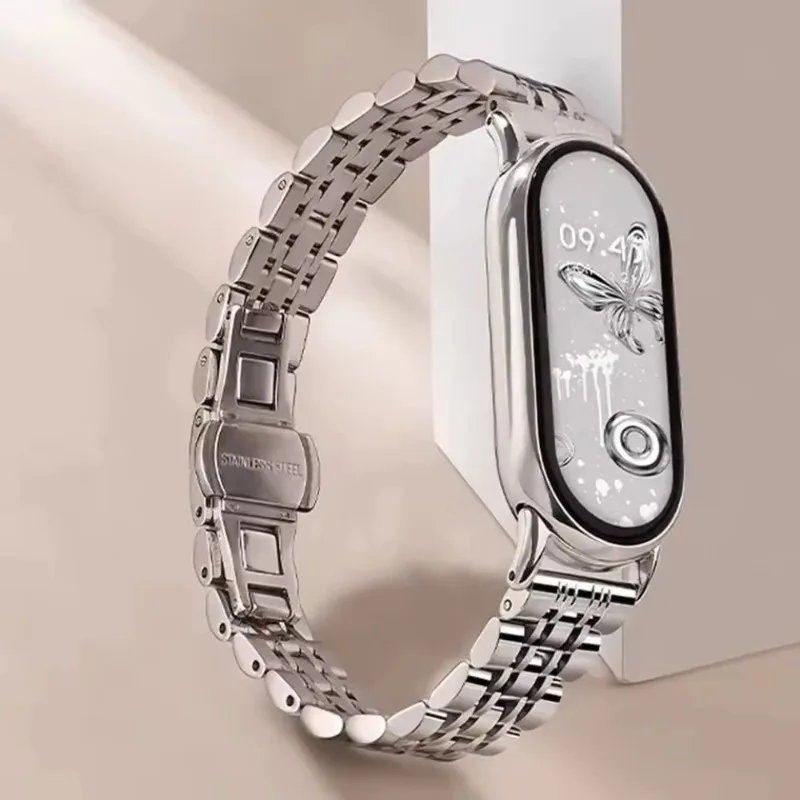 Metall-Armband für Xiaomi Mi Band 10 9 8 Edelstahl Komfortabel Atmungsaktiv Langlebiges Armband Mi Band 10 9 8 Correa Zubehör