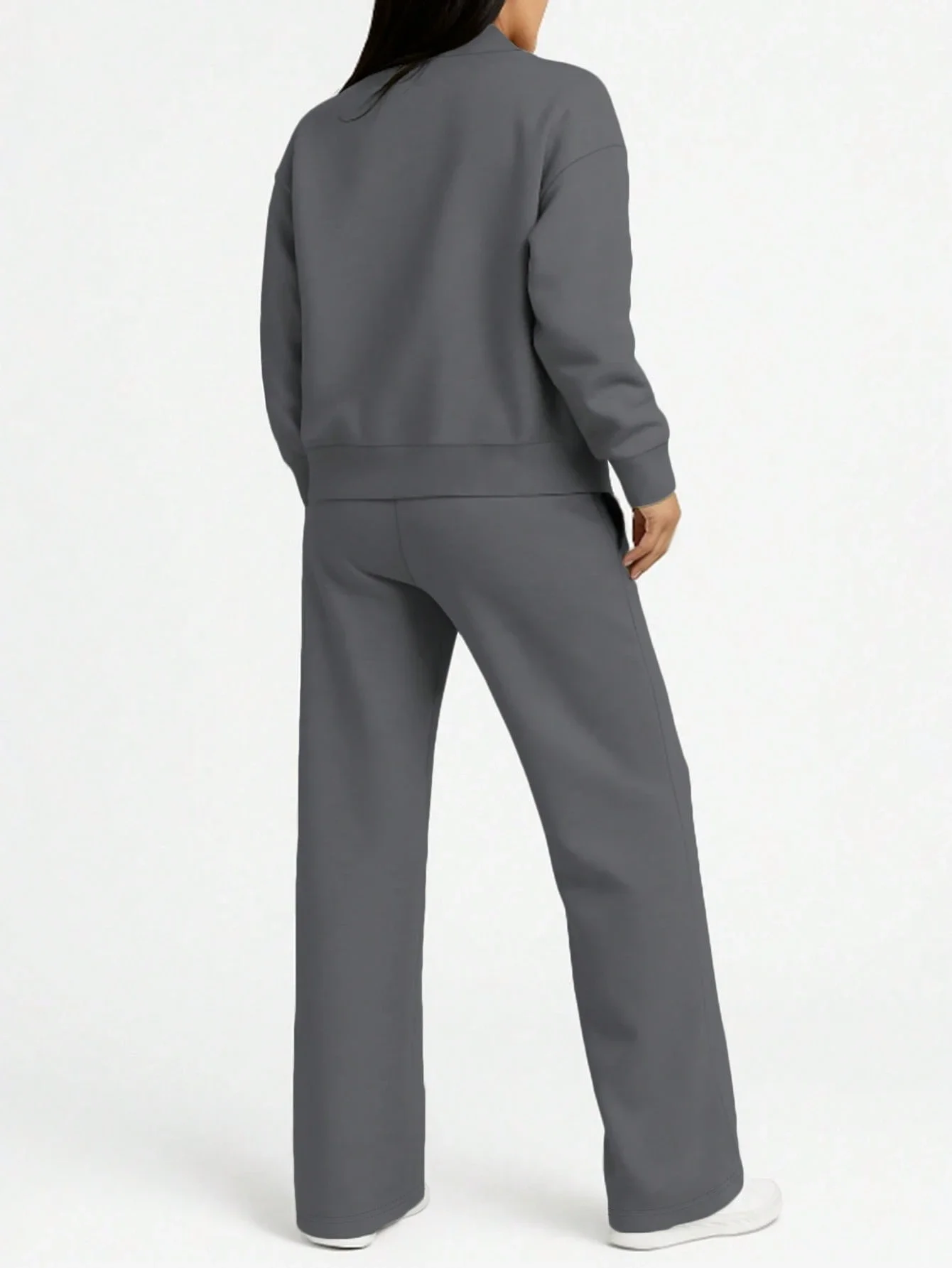 

2pcs Casual Solid Color Zipper Sweatshirt Jacket And Straight Leg Pants Set