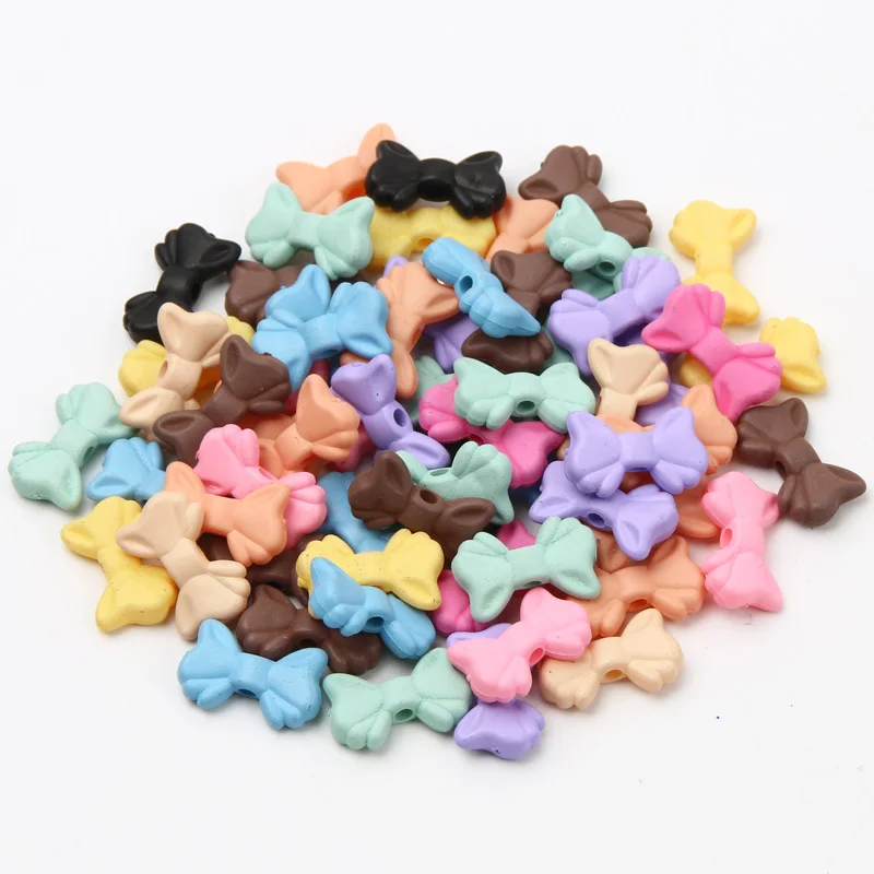 50pcs 15x9mm Frosted Multi-Color Cute Bow Acrylic Spacer Bead For Jewelry Making DIY Handmade Bracelet Necklace Accessories