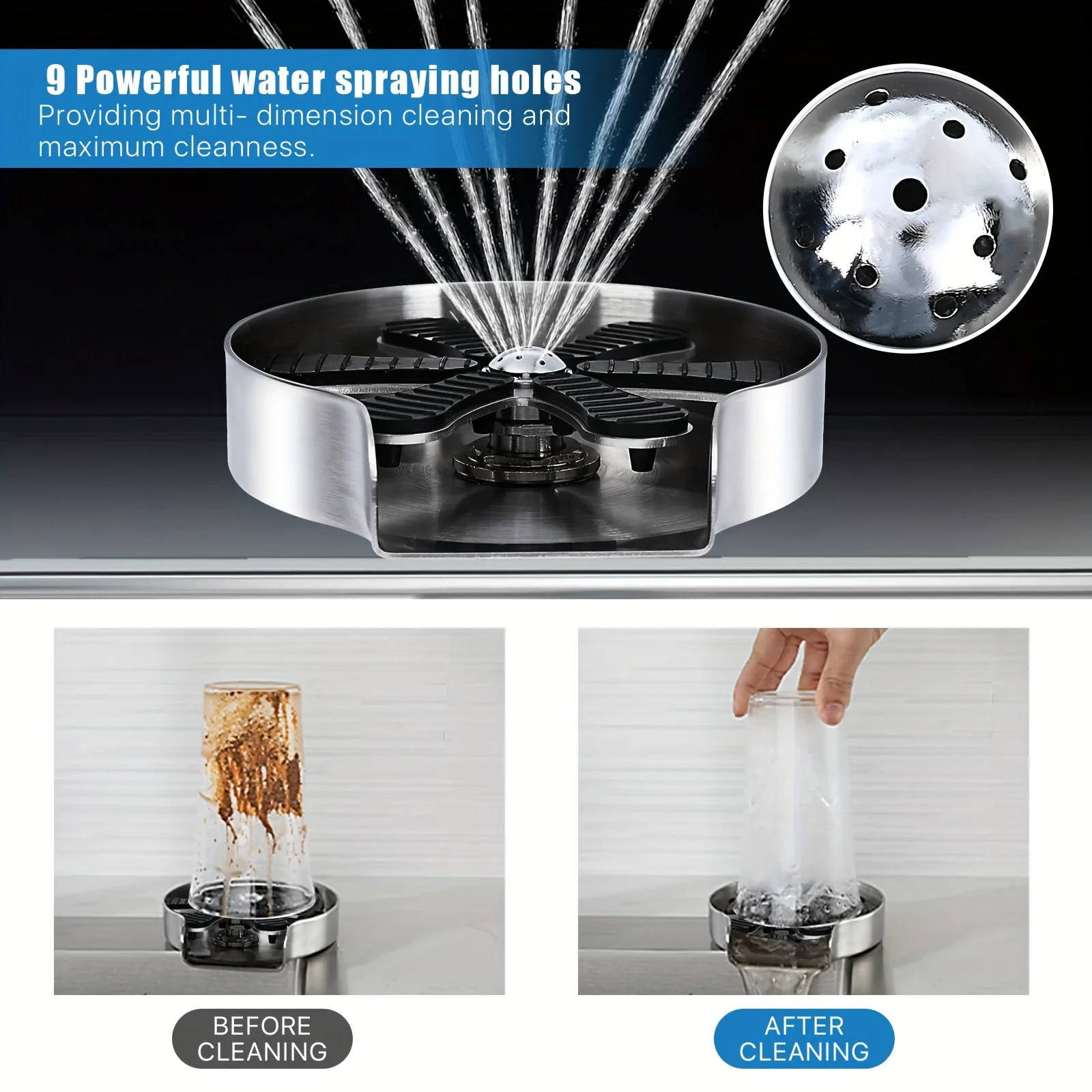 Lavadora de vidrio estándar americana, adecuada para fregadero de cocina, limpiador de tazas, accesorio para fregadero de cocina y bar