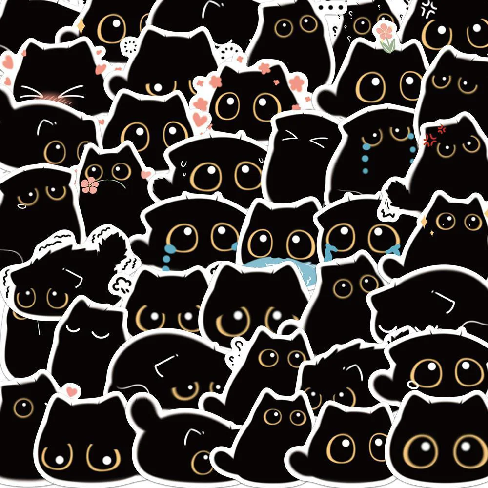 10/20/40PCS Cute Black Cat Stickers Aesthetic DIY Notebook Scrapbooking Laptop Luggage Waterproof Kawaii Graffiti Decals Toys