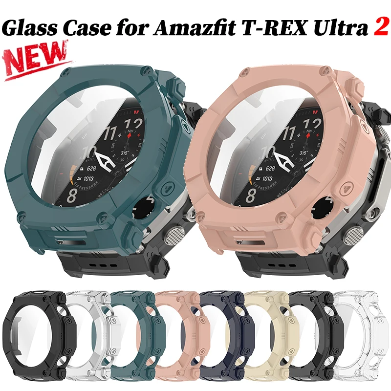 Capa de vidro temperado para amazfit t-rex ultra2, protetor de capa completa para relógio inteligente amazfit trex ultra2, acessórios de proteção