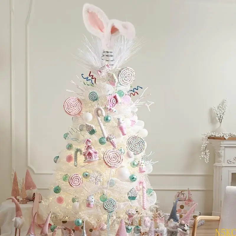 N5KC Furry Easters Rabbit Ears Tree Top with Metal Spirals Base Holiday Decoration
