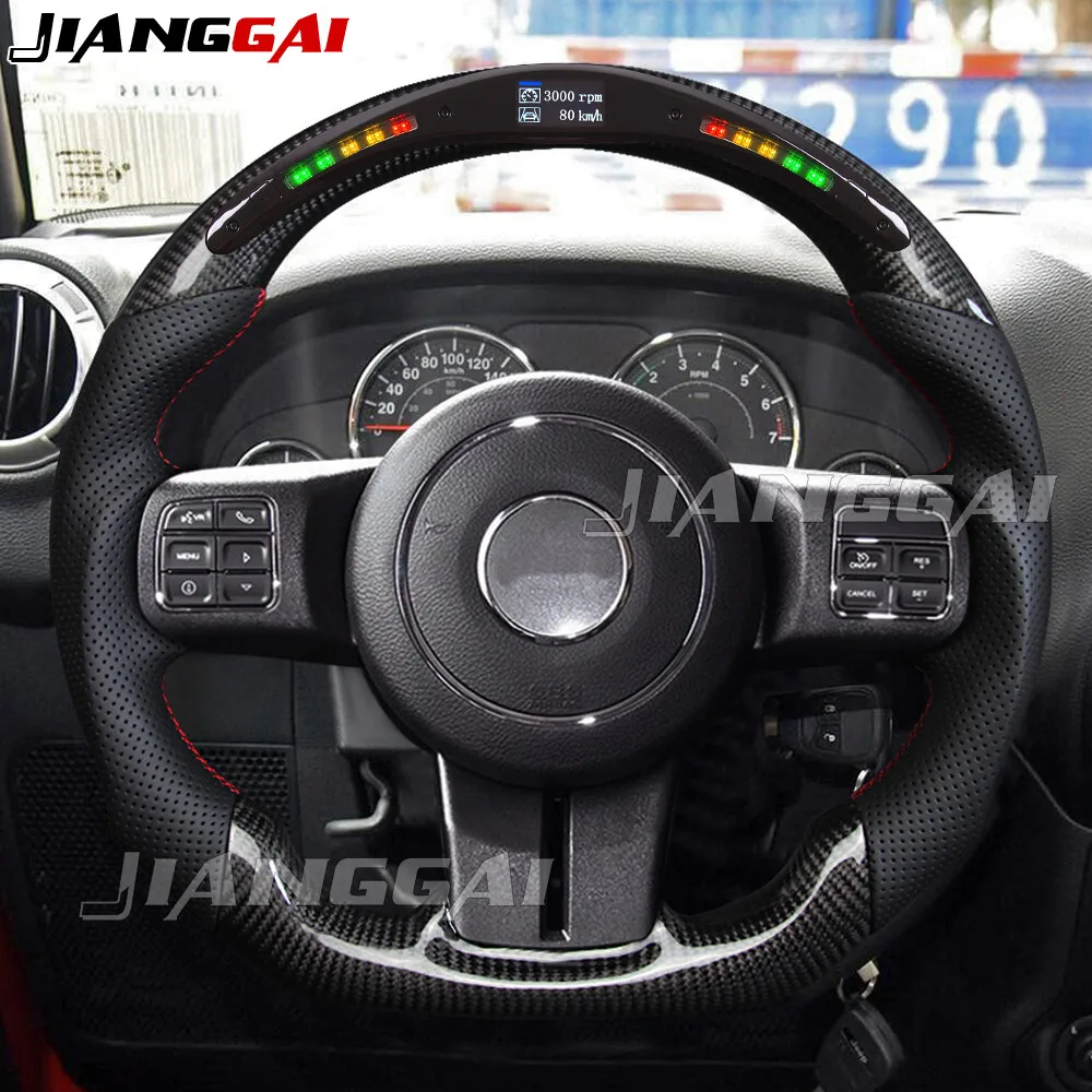 

Светодиодный автомобильный спортивный руль из углеродного волокна ручной работы, подходит для Jeep Wrangler JK 2011-2017, аксессуары, черная кожа