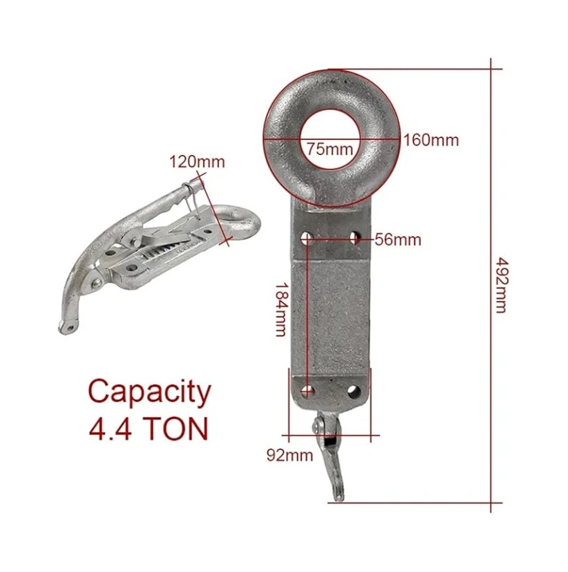 Mechanical Brake Trailer Hitch Coupling 75mm Ring Coupler Galvanized Steel 4400KG Rated O Ring Coupling for Camper Trailer