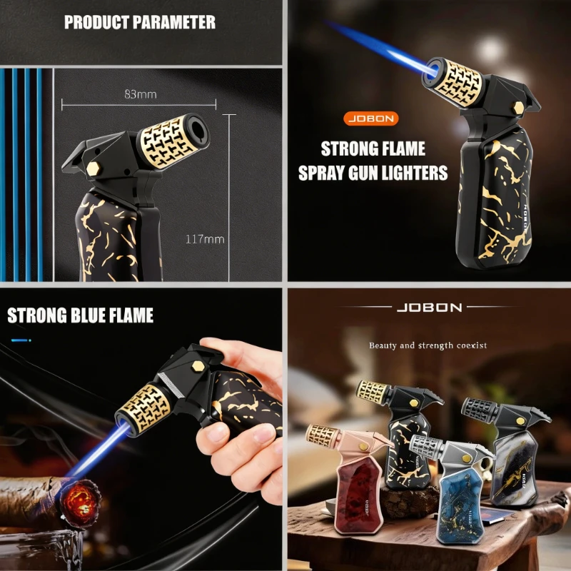 Briquet à gaz multi-usage JOBON durable, structure de verrouillage sécurisée, corps en alliage solide, flamme bleue stable, accessoire de fumeur portable