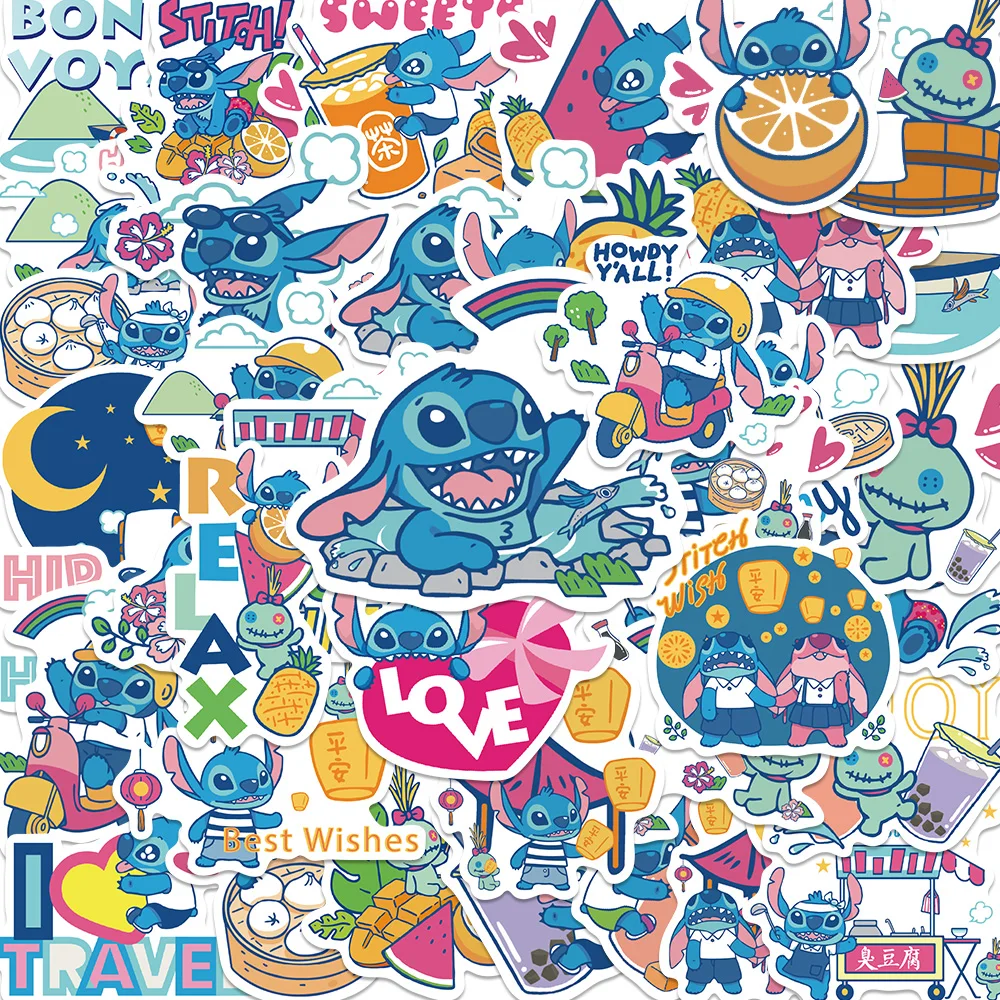 40pcs Disney Stitch Holiday Stickers Cute Cartoon Anime Lilo & Stitch Stickers Round Diy Decor Album Diary Label Decals