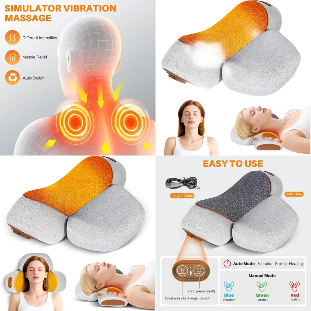 

Подушка-массажер для шеи 3-в-1 с корректором жарки, тяги и горба для облегчения боли в шейке и поддержки осанки