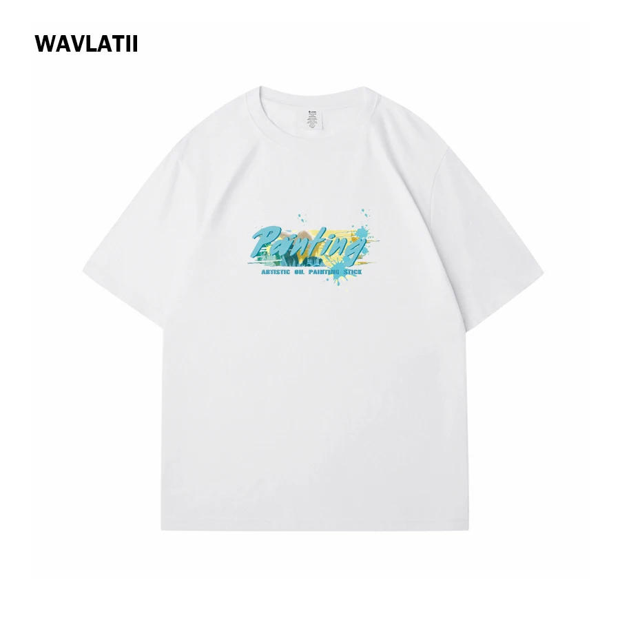 WAVLATII 여성용 신상 코튼 티셔츠, 여성용 블랙 쿨 프린트 티, 레이디 화이트 캐주얼 스트리트웨어, 여름 반팔 상의, WT2504