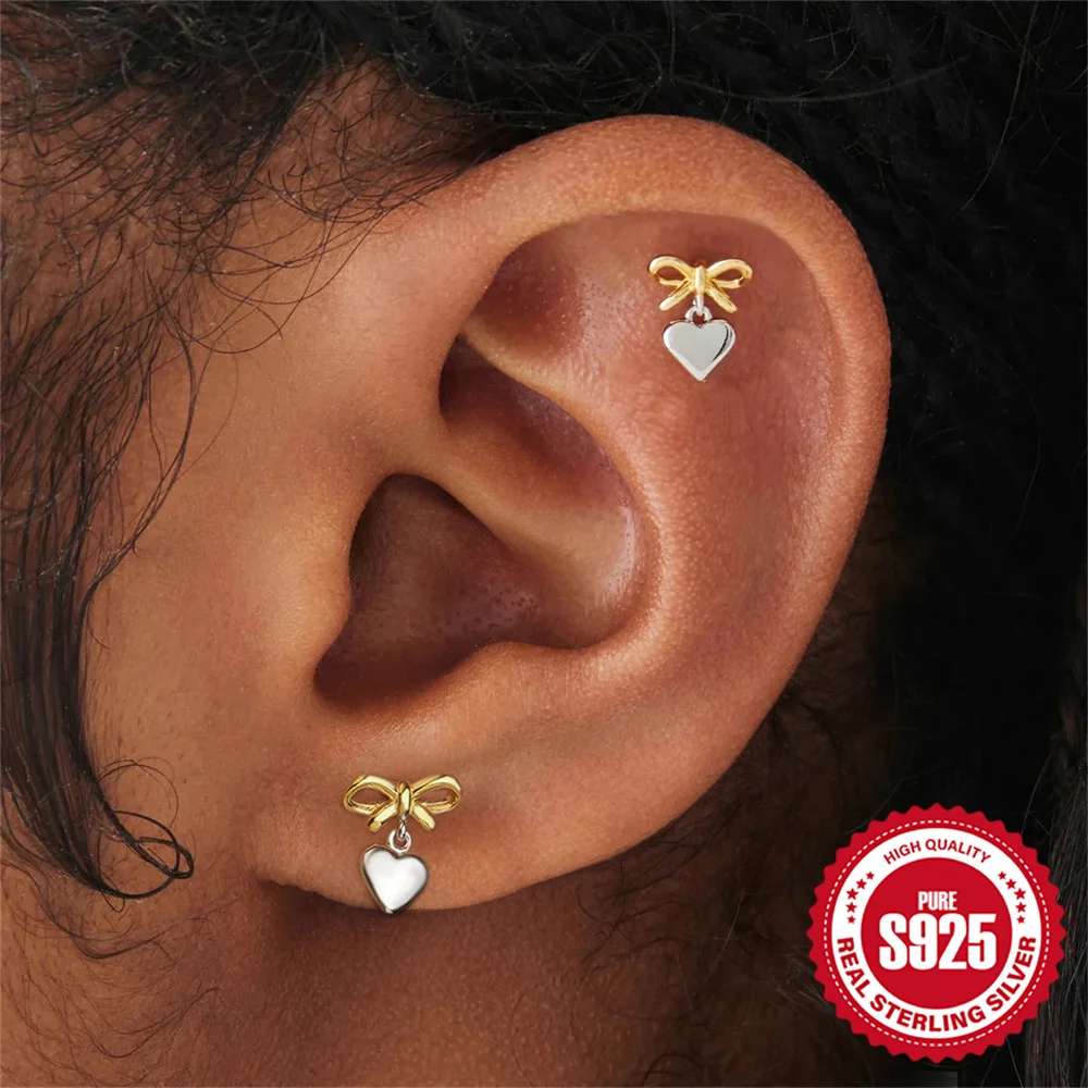 

AIDE 1 пара стерлингового серебра 925 пробы с блестящим сердечком, серия кулонов для пирсинга для женщин, аллергенные, милые, изящные, для повседневной вечеринки, ювелирные украшения