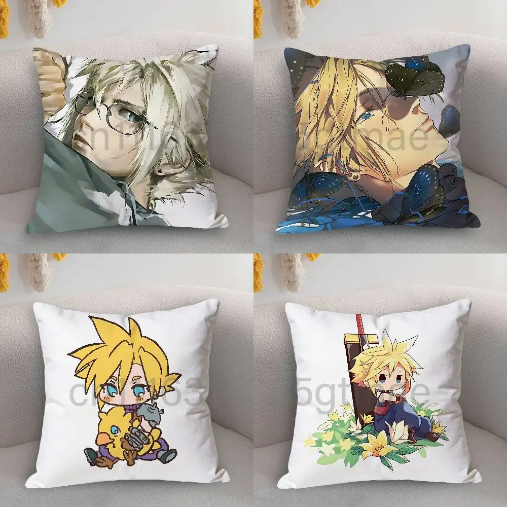 Game C-Cloud S-Strife F-FF7 Print Pillow Case Aesthetic Bedroom Decor 30x30 40x40 45x45 50x50 60x60 65x65cm