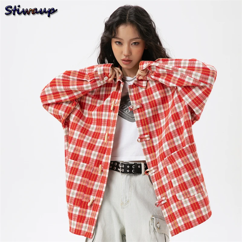 Women\'s Stylish Shirts and Blouses Free Shipping Pretty 2024 Trend Women\'s Plaid Shirt Top Women Korean Popular Female Clothes