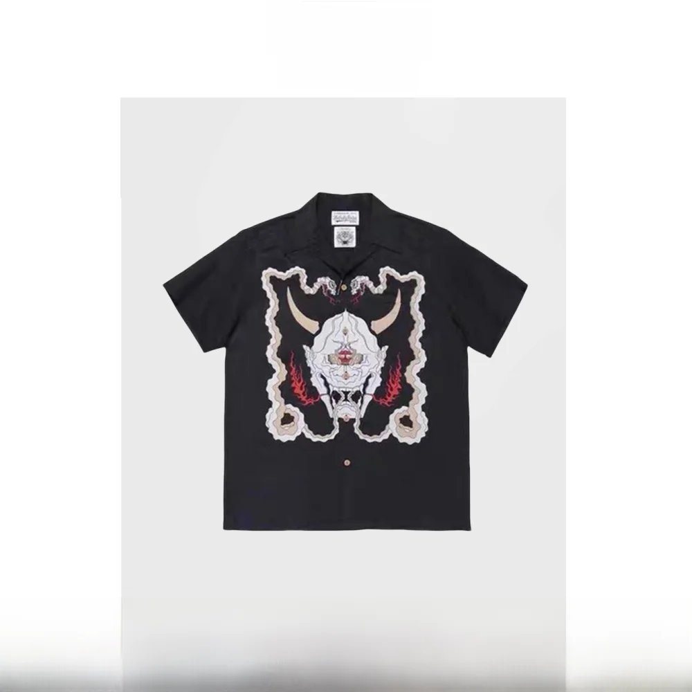 

ALOHA Tokyo Hawaii ort Sve irt Collaborative Humans Mades Buddha Wolf Head Print PU Leather Ne Thin Summer Men'...