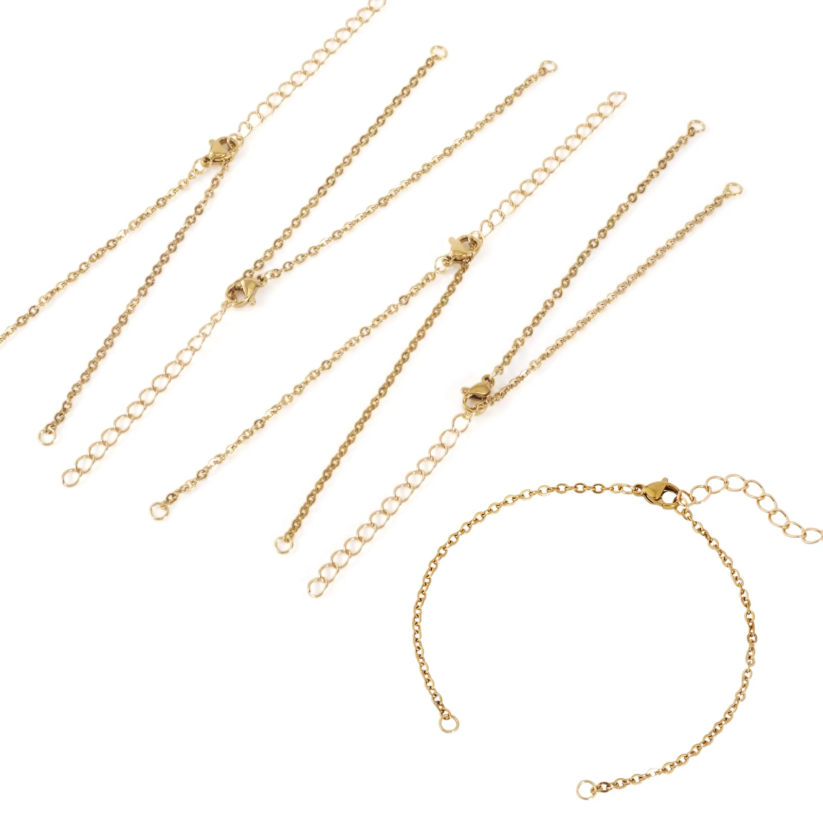 

30pcs Adjustable 304 Stainless Steel Cable Chain Bracelet Making Heart Extension Tail Chain DIY Jewelry Accessories