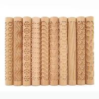 Clay Modeling Pattern Rollers, Wooden Texture Rollers for Clay Pottery Handmade Clay Roller Set Snowflakes Stars Wood Wave