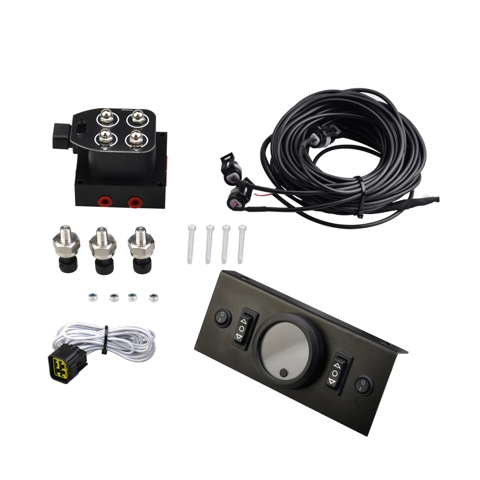 

Universal Air Ride Suspension Three In One Display Pressure Gauge With Solenoid Valve And Control Panel Ship Type Switch Kit