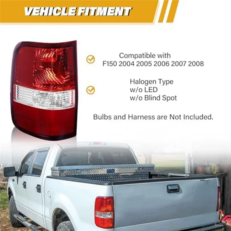 

For Ford F-150 2004-2008 F150 Tail Light Assembly Brake Rear Light Replacement 5L3Z-13405-CA, Without Bulb Replacement , Left