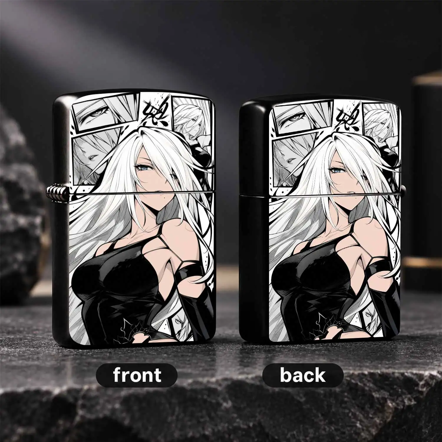 Anime Stylish White-Haired Cool Girl Print Lighter Creative Manga Panel Themed Portable Daily Accessory Perfect For Gifting Friends Relatives Anime Enthusiasts Suitable For All Scenes Exquisite Trendy Carry-On Decor For Daily Use Holiday Pr