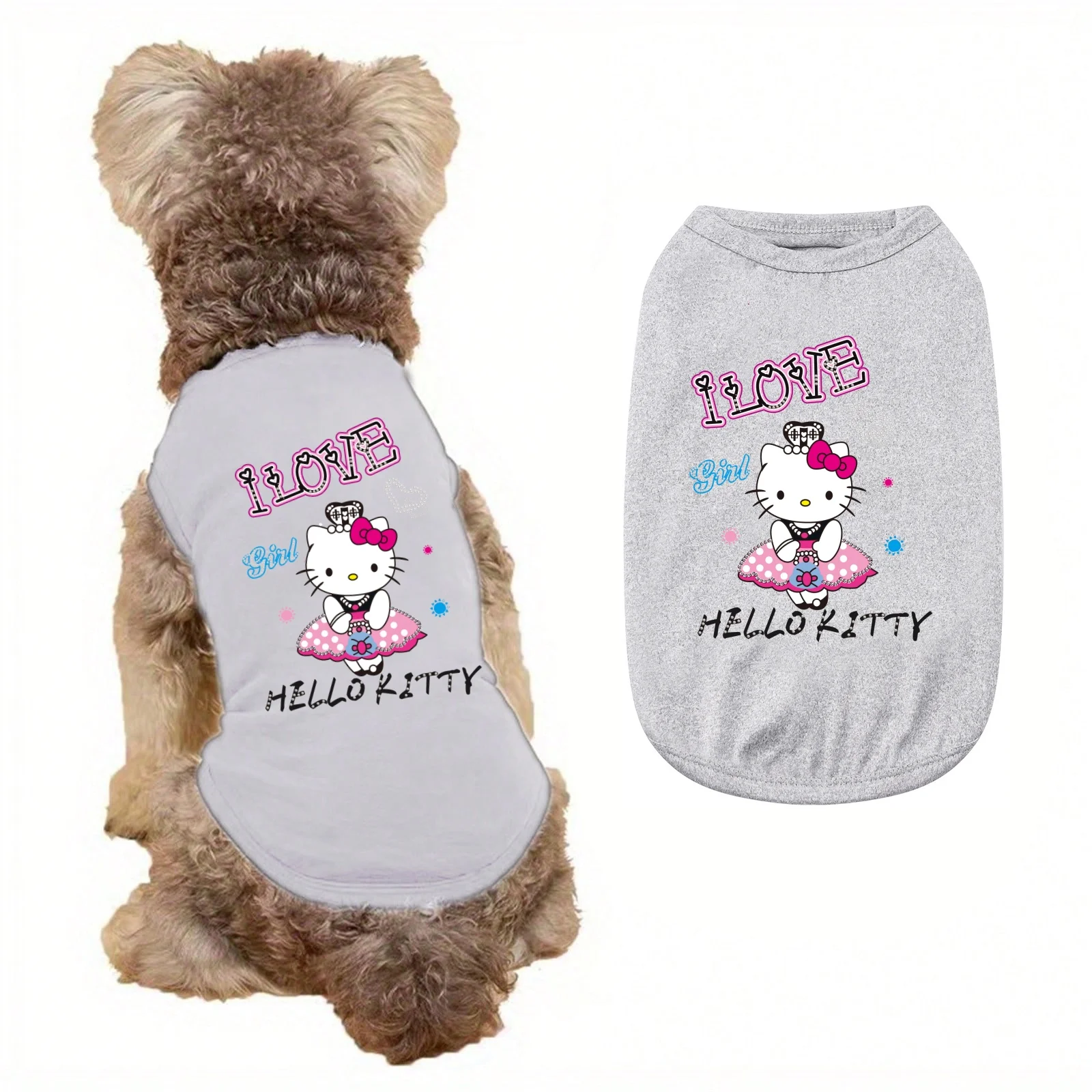 I Love Hello Kitty Bedrucktes Haustier-Tanktop, weiches und atmungsaktives Freizeit-Tanktop für Haustiere