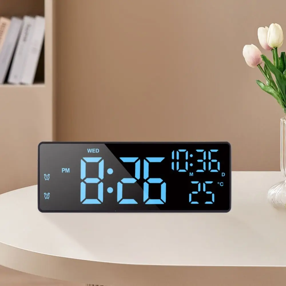 Multi-functional Electronic Clock Temperature Date Digital LED Clocks 12/24H Voice Control Display Table Clock for Bedroom