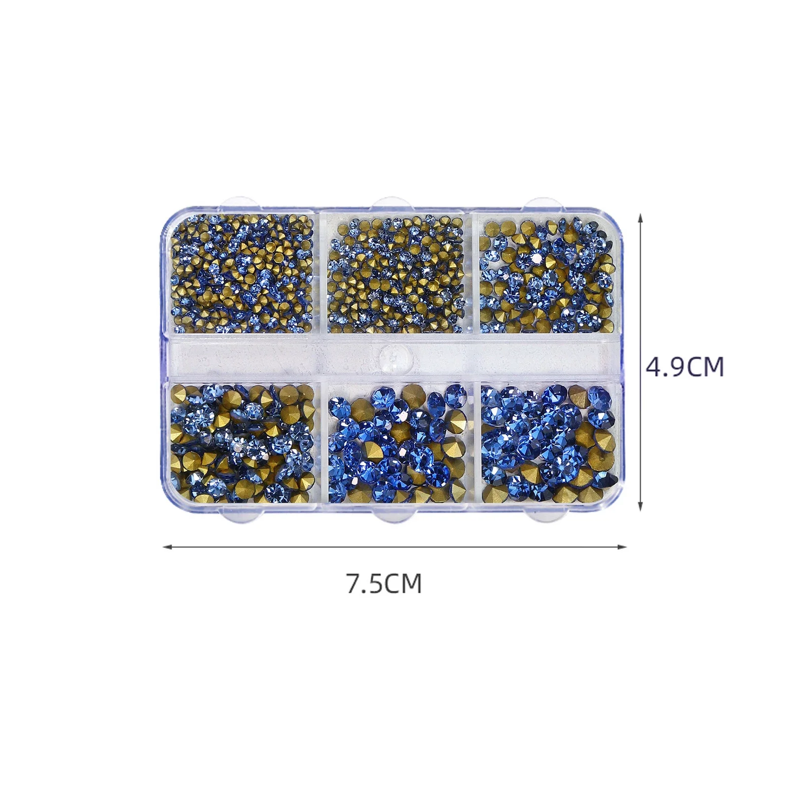 6 Grid Box of Nail Art Rhinestones Strass Gems, Pointed Bottom for UV Gel Polish, DIY 3D Decoration Jewelry