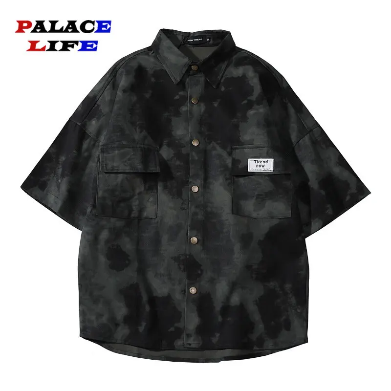 

Casual Mens Shirts Japanese Retro Cargo Short Sleeve T Shirt Summer Hip Hop Fashion Loose Couple Blouses Ropa Hombre Streetwear