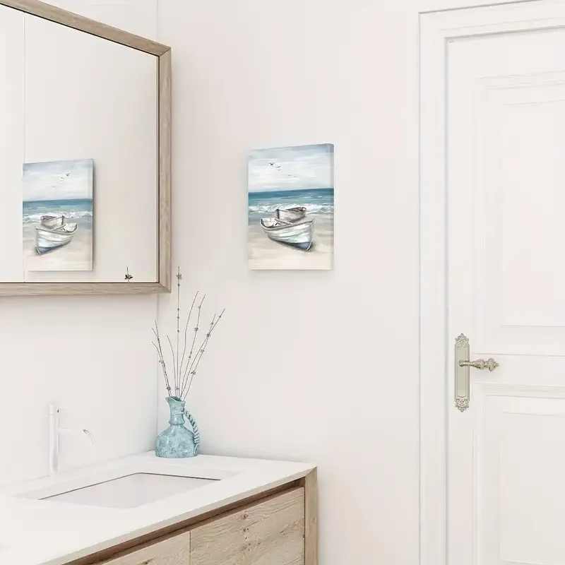 1pc No Framed Ocean Wall Art Sea Canvas Paintings Beach Picture Boat Artwork Framed Prints Seaside Home Decor Ready To Hang For