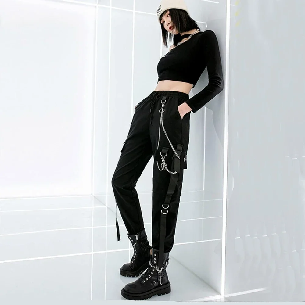 Black Casual Pants for Women in Spring Autumn Korean Style Ins Hip-Hop Student Loose High-Waisted Slim Legged Cargo Pants Trendy