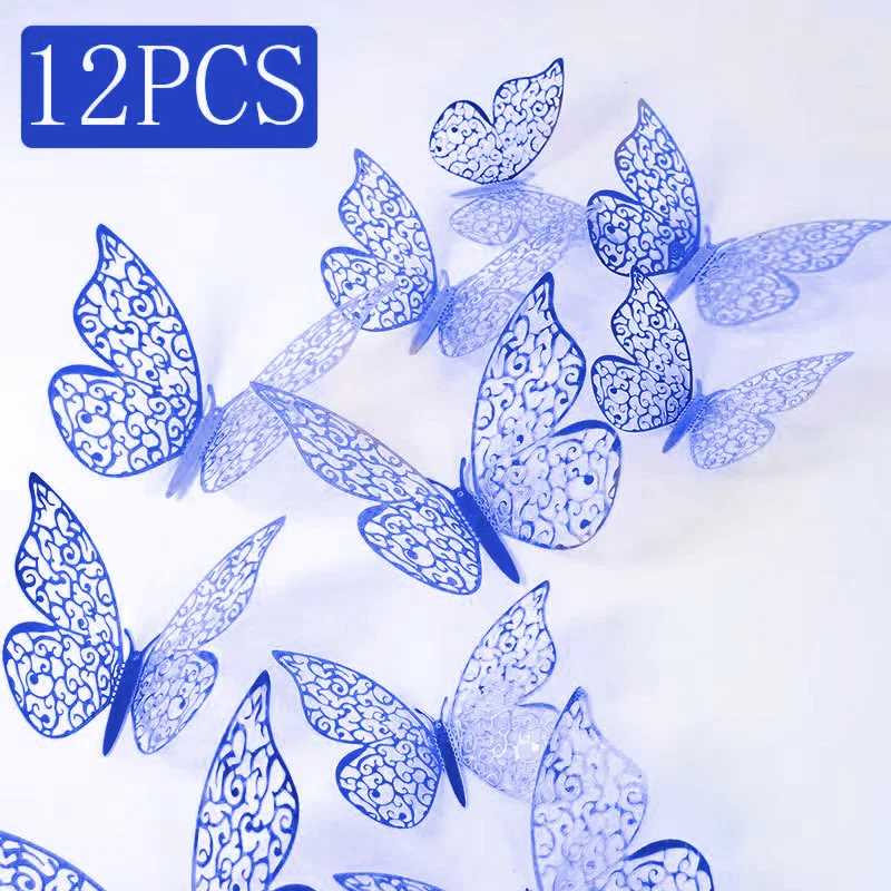 12PCS Fashion 3D Hollow Butterfly Creative Wall Sticker For DIY Wall Stickers Modern Wall Art Home Decorations DIY Gift