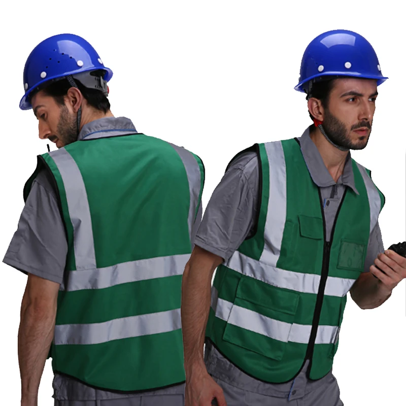 Hi Vis Workwear Vest Green Work Construction Vest Gilet with Pockets Hi Vis Viz Vest