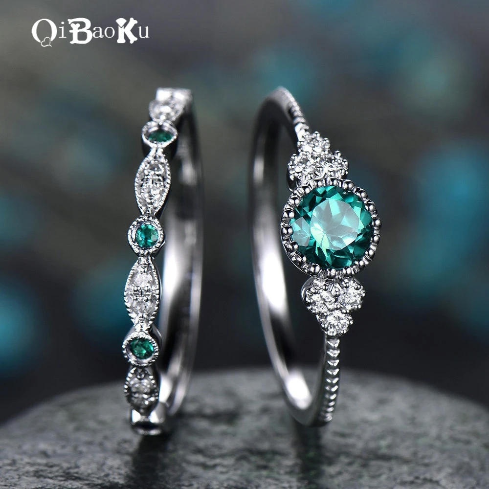

Fashion 925 Silver Ring Inlaid with Emerald Zircon Crystal Retro Suitable for Women's Engagement Rings Wedding Jewelry Gifts