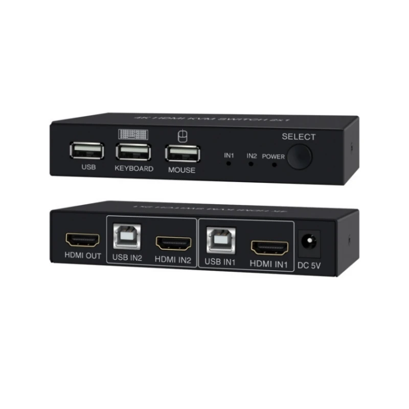 4K 30Hz USB/HD HDMI KVM USB Audio Video Switcher 2 in 1 Out with Hotkey Switching Function for PC Laptop TV