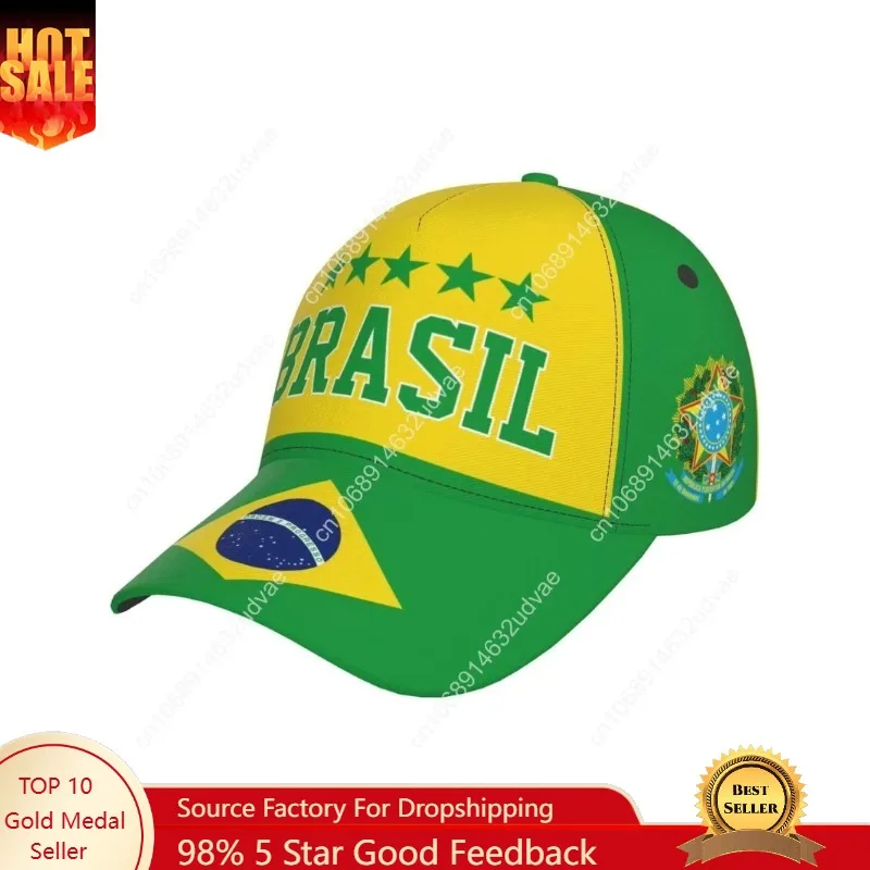 

Brazil Flag Brazilian 5 Stars Brasil Baseball Cap Full Print Adult Men Hat Patriotism Supporter Soccer Caps Black