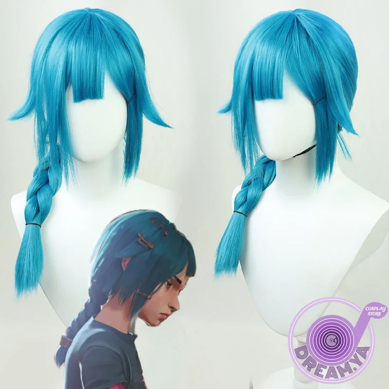 Anime LOL Arcane Powder Young Jinx Vi Viktor Cosplay Wig Blue Briaded Halloween Party Synthetic Hair Heat Resistant Role Play