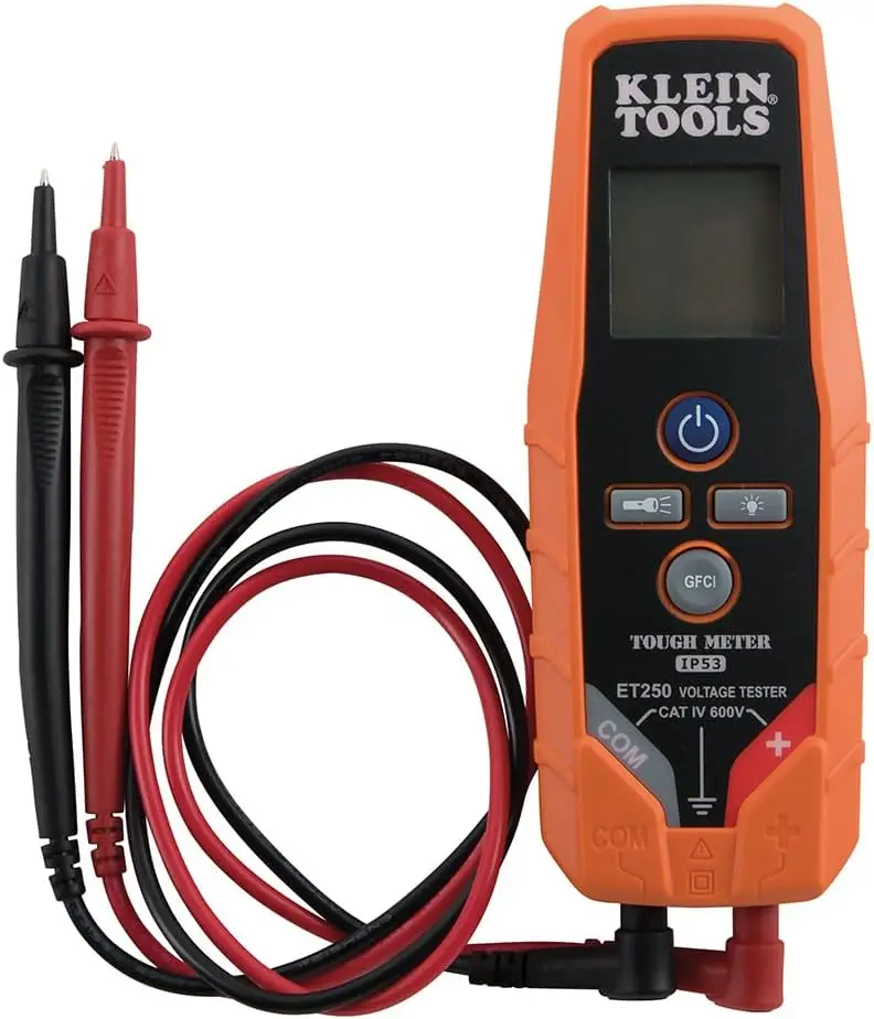 

Цифровой мультиметр с тестером напряжения переменного/постоянного тока, подсветкой дисплея, функцией проверки GFCI и фонариком для электрической диагностики